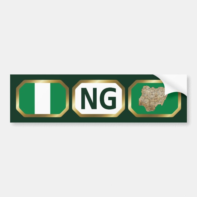 Calcomanía de código de mapa de bandera de Nigeria (Frente)
