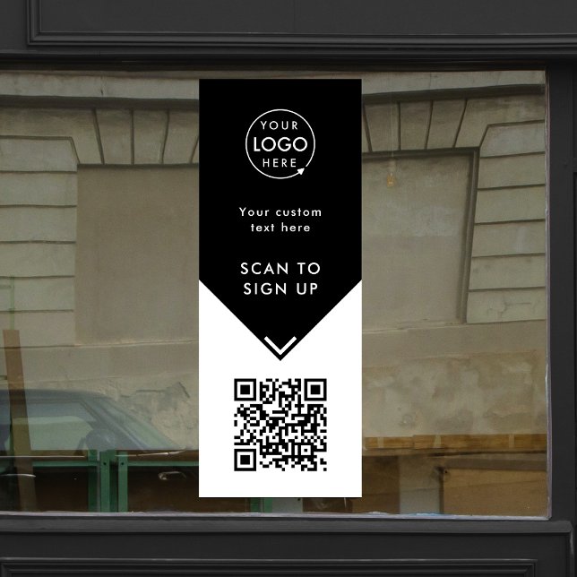 Calcomanía de código QR para ventana | Vinilo negr (Professional editable sign template with interactive QR code for events & small business promotion.)