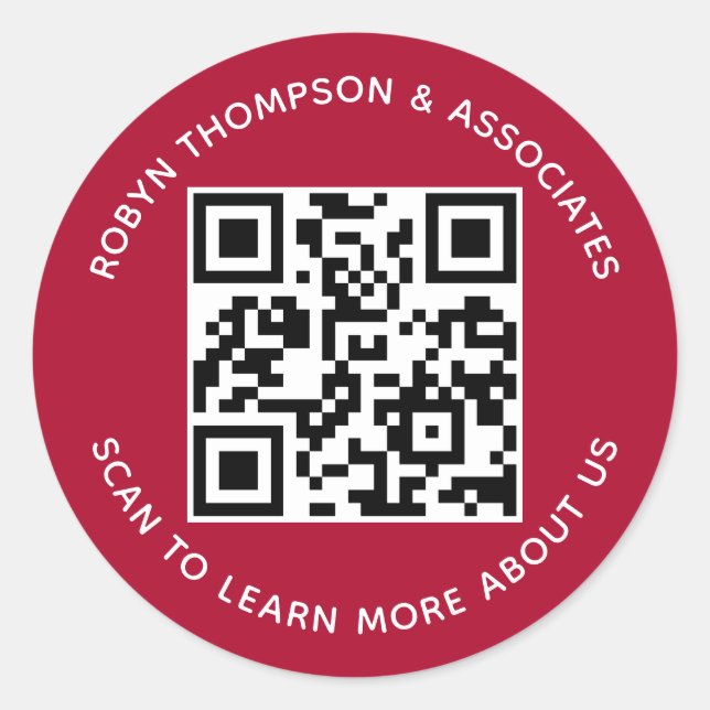 Calcomanía de código QR rojo oscuro personalizada  (Anverso)