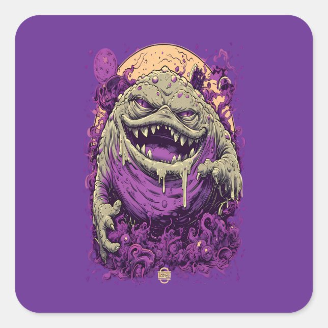 Calcomanía de Cómic Oscuro de Monstruo de Cuerno P (Anverso)