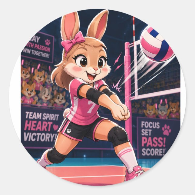 CALCOMANÍA DE CONEJITA DE VOLEIBOL ADORABLE (Anverso)