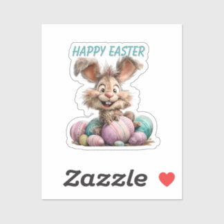 Calcomanía de conejo de Pascua feliz