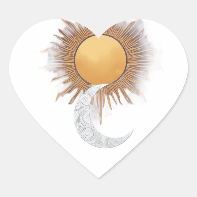 Calcomanía de Corazón Celestial Sol Luna Boho (Anverso)