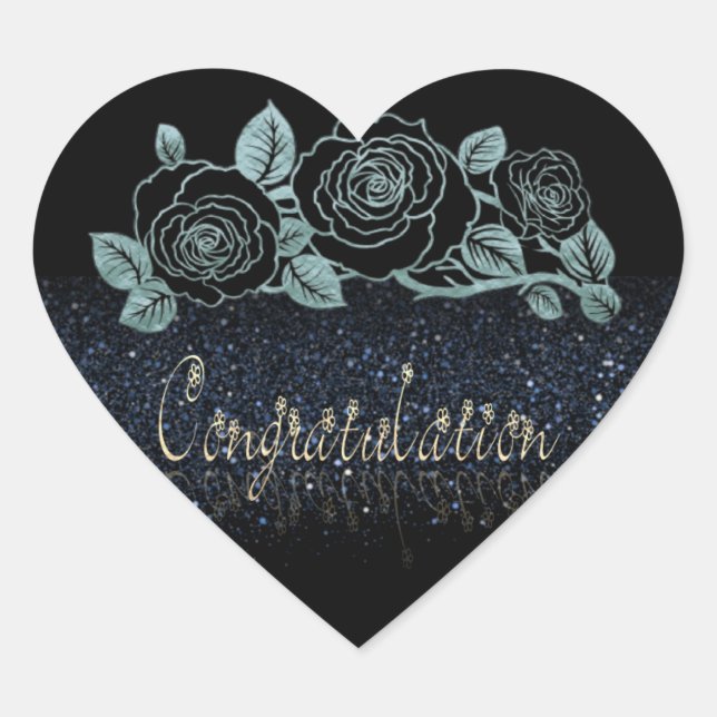 Calcomanía de corazón con flor con purpurina (Anverso)