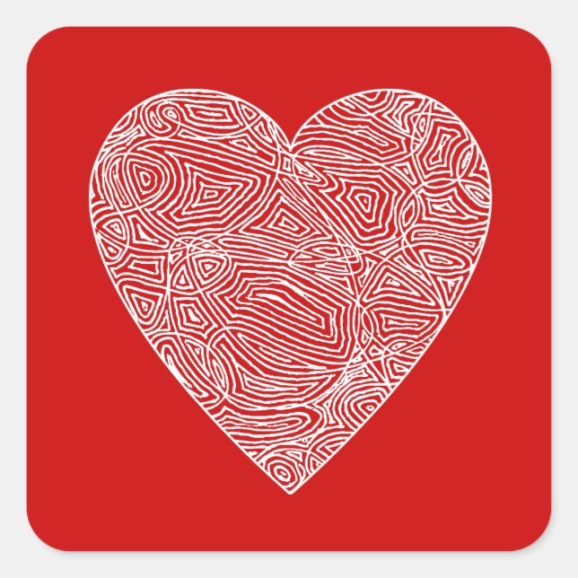 Calcomanía de corazón con impresión de garabatos (Anverso)