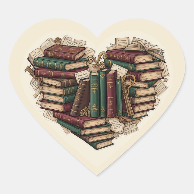 Calcomanía de Corazón de Libro | Bibliophile Vinta (Anverso)