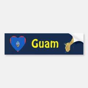 Calcomanía de corazón y bandera de Guam + mapa