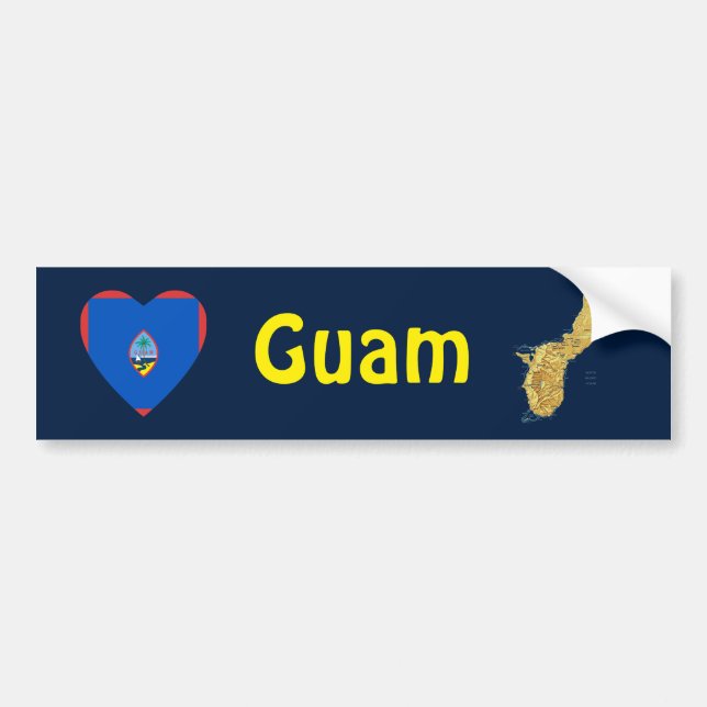 Calcomanía de corazón y bandera de Guam + mapa (Frente)
