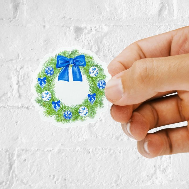 Calcomanía de corona de Navidad con estilo chinois (Chinoiserie christmas wreath removable vinyl sticker)