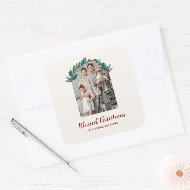 Calcomanía de Corona de Navidad Personalizada con  (Sobre)