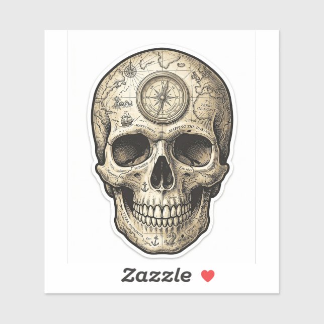 Calcomanía de cráneo de brújula — Pegatina de vini (Hoja)