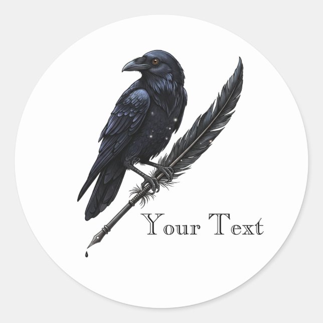 Calcomanía de cuervo personalizado en pluma (Anverso)