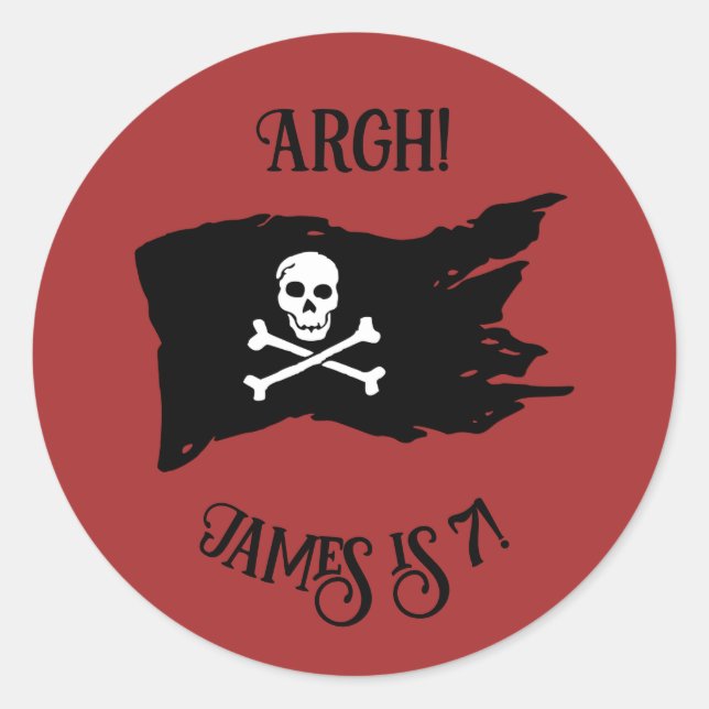 Calcomanía de cumpleaños de bandera pirata roja os (Anverso)