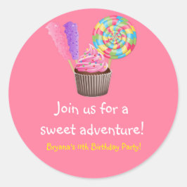Calcomanía de cumpleaños de Cupcake Pink Candyland
