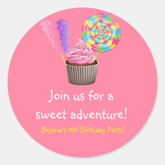 Calcomanía de cumpleaños de Cupcake Pink Candyland (Anverso)