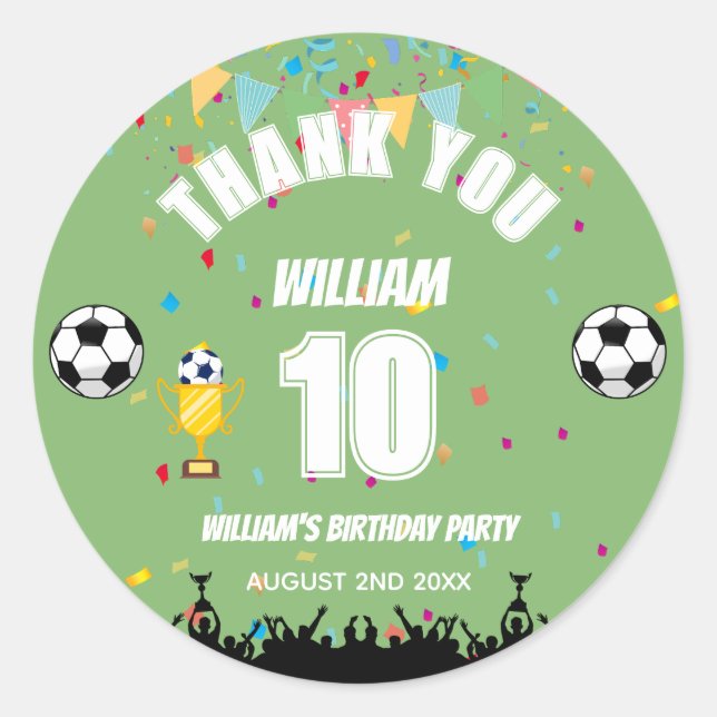 Calcomanía de cumpleaños de fútbol personalizada p (Anverso)