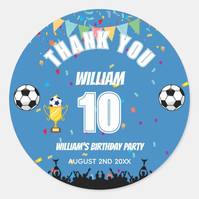 Calcomanía de cumpleaños de fútbol personalizada p (Anverso)