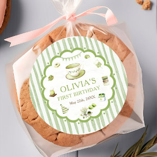Calcomanía de cumpleaños de rayas de matcha verde