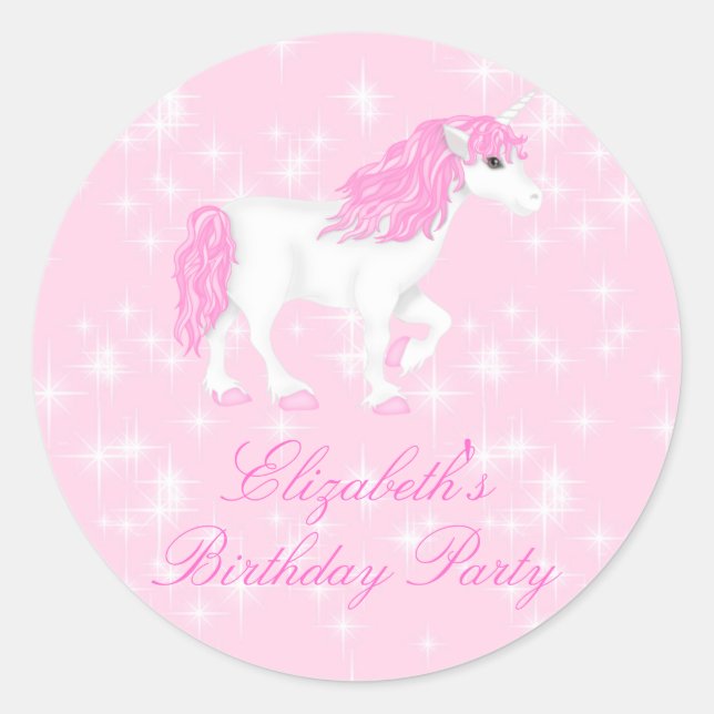 Calcomanía de cumpleaños de unicornio con brillo r (Anverso)