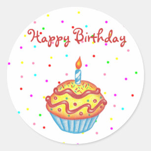 Calcomanía de Cupcake de Cumpleaños Feliz