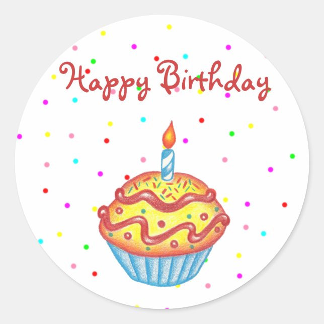 Calcomanía de Cupcake de Cumpleaños Feliz (Anverso)