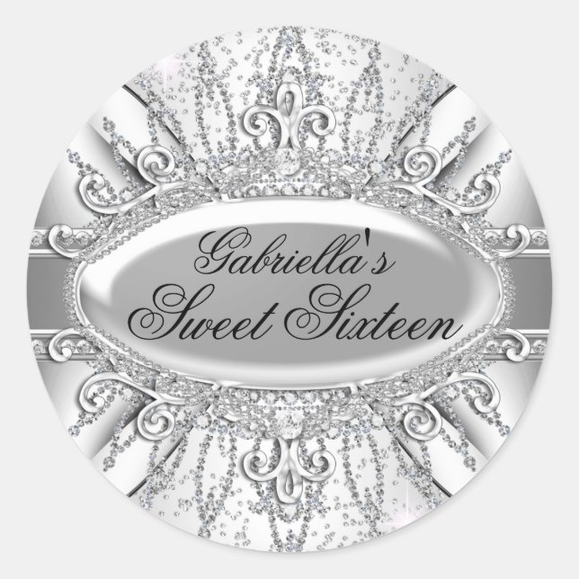 Calcomanía de Diamante Brillo Plateado Sweet 16 (Anverso)