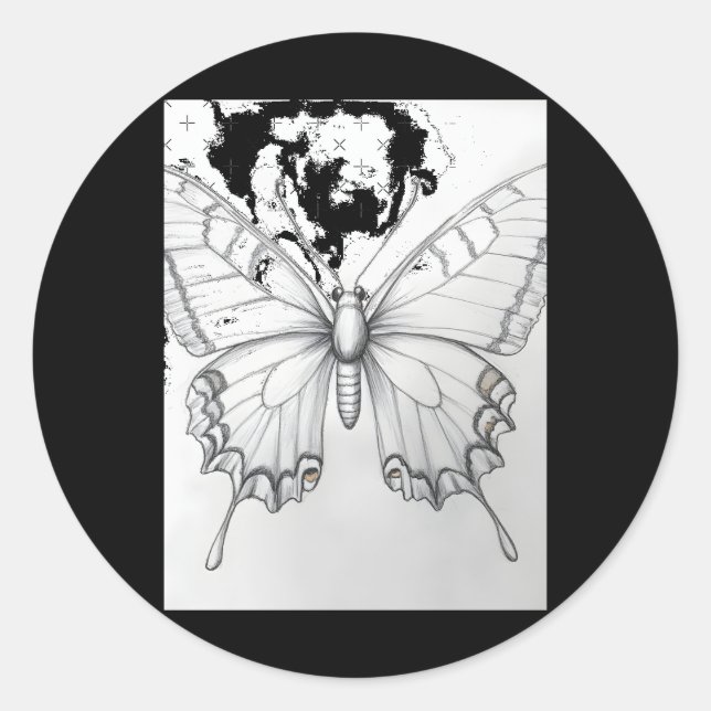 Calcomanía de dibujo a lápiz de mariposa monarca r (Anverso)