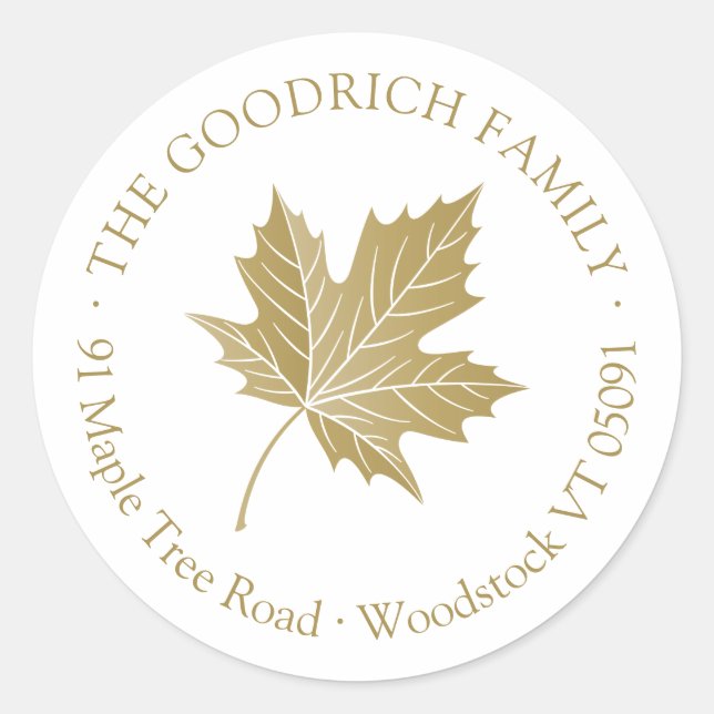 Calcomanía de dirección redonda de hoja de arce en (Anverso)