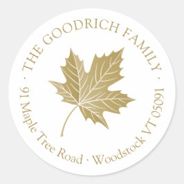 Calcomanía de dirección redonda de hoja de arce en