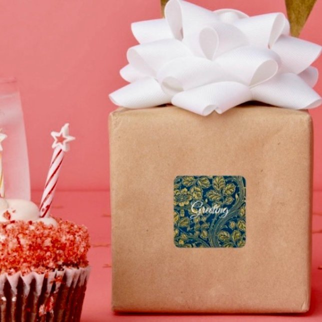 Calcomanía de Elegancia Azul Dorado (Decorate your gifts or envelopes with this beautiful floral sticker. 
)