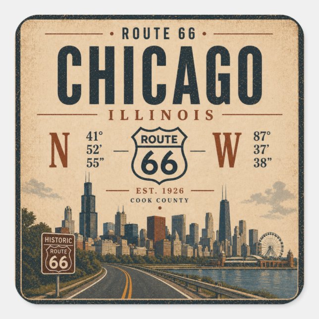 Calcomanía de Equipaje Ruta 66 Chicago (Anverso)
