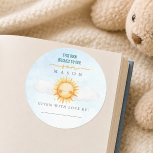 Calcomanía de etiqueta de libro para bebé con sol 