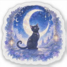 Calcomanía de fantasía de luna creciente de gato n