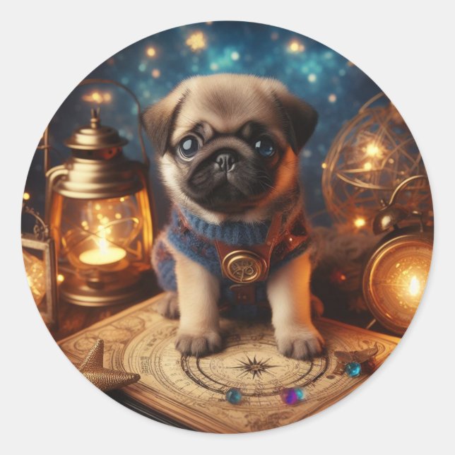 Calcomanía de Fantasía de Pug de Linterna Encantad (Anverso)