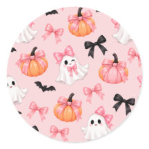 Calcomanía de fantasmas rosados y lazos de Hallowe