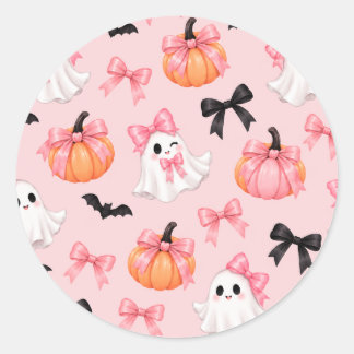 Calcomanía de fantasmas rosados y lazos de Hallowe