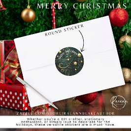 Calcomanía de Felices Fiestas Verde y Dorado Elega