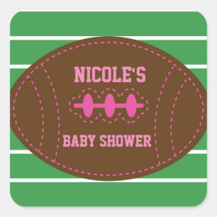 Calcomanía de fiesta de baby shower de fútbol rosa