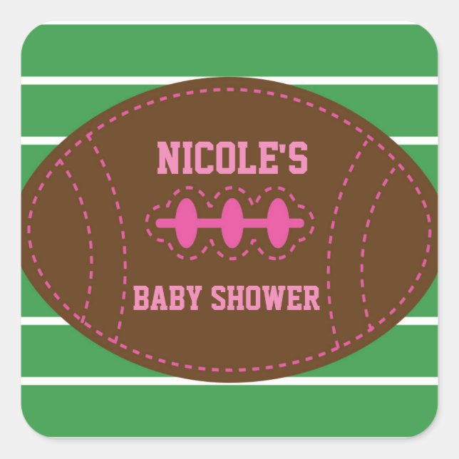 Calcomanía de fiesta de baby shower de fútbol rosa (Anverso)
