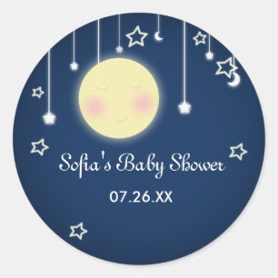 Calcomanía de fiesta de baby shower de luna y estr