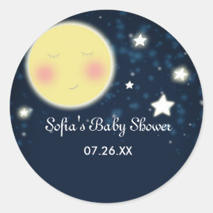Calcomanía de fiesta de baby shower de luna y estr