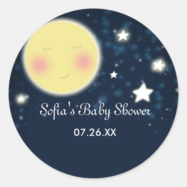 Calcomanía de fiesta de baby shower de luna y estr (Anverso)