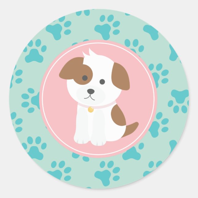Calcomanía de fiesta de cumpleaños de cachorro ros (Anverso)
