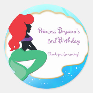 Calcomanía de fiesta de cumpleaños de sirena pelir