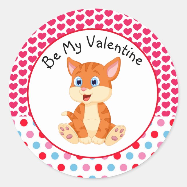 Calcomanía de gatito a rayas sé mi San Valentín (Anverso)