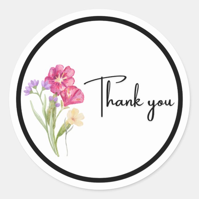Calcomanía de “Gracias” con flores en acuarela (Anverso)