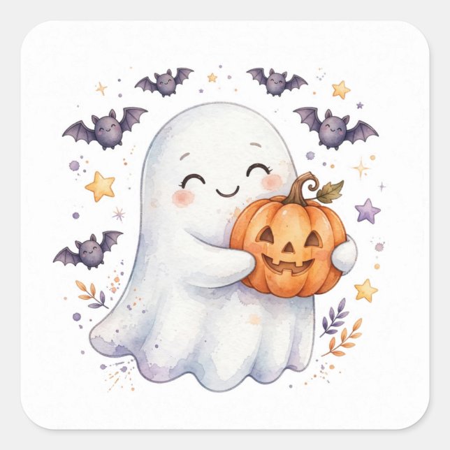 Calcomanía de Halloween de fantasma abrazando cala (Anverso)