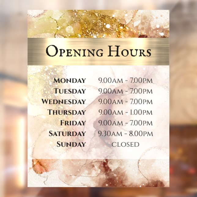 Calcomanía de horario de apertura de acuarela dora (Hoja 2)
