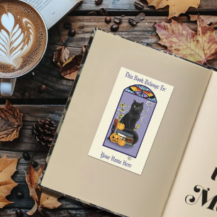 Calcomanía de libro Art Nouveau Gato Negro Calabaz