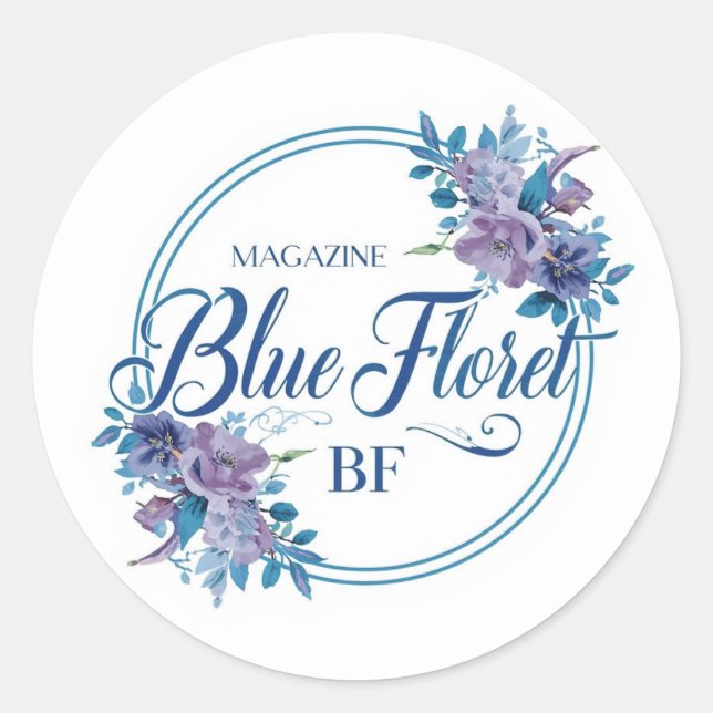 Calcomanía de logotipo floral azul personalizado – (Anverso)